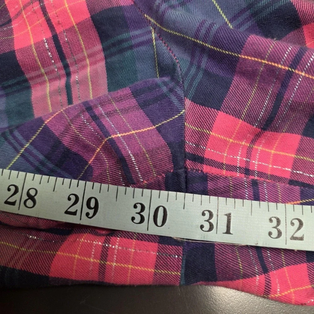 Victoria's Secret Pajama Set Women L Pink Blue Plaid Flannel Button Lounge Cozy